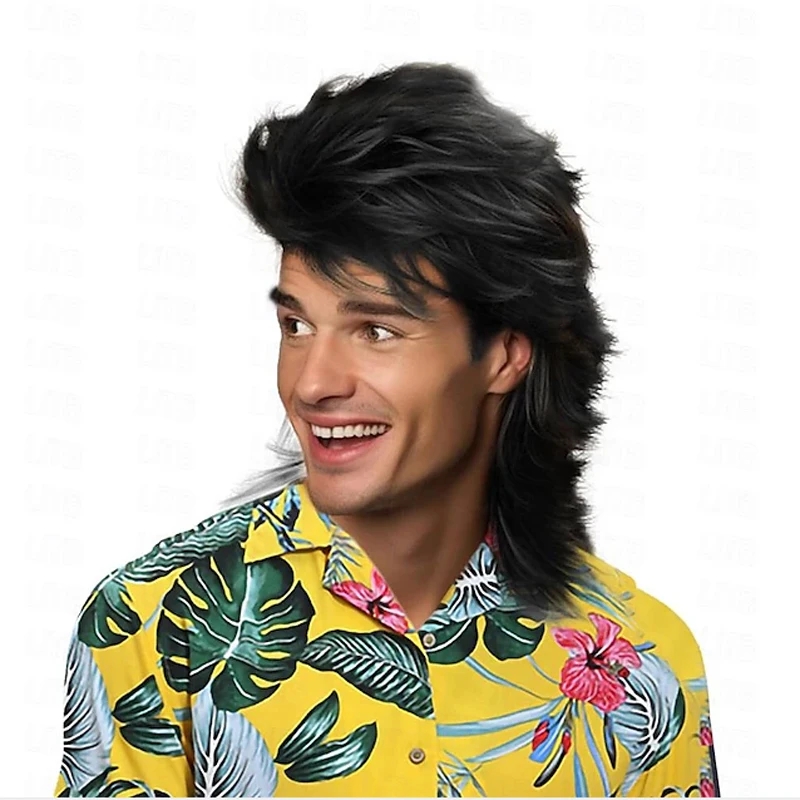 Men'S Accessories In The 80S - Мужские черные парики из синтетических волос