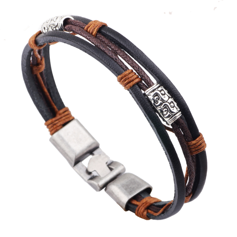 Men'S Accessories Hand Bands - Трехслойный кожаный браслет 22 см для